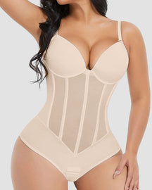 Damen Bauchweg Tanga Durchsichtiges Mesh Korsett-Oberteil Rückenfreier Bodysuits