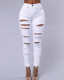 Zerrissene Stretch Skinny Jeans mit Hoher Taille