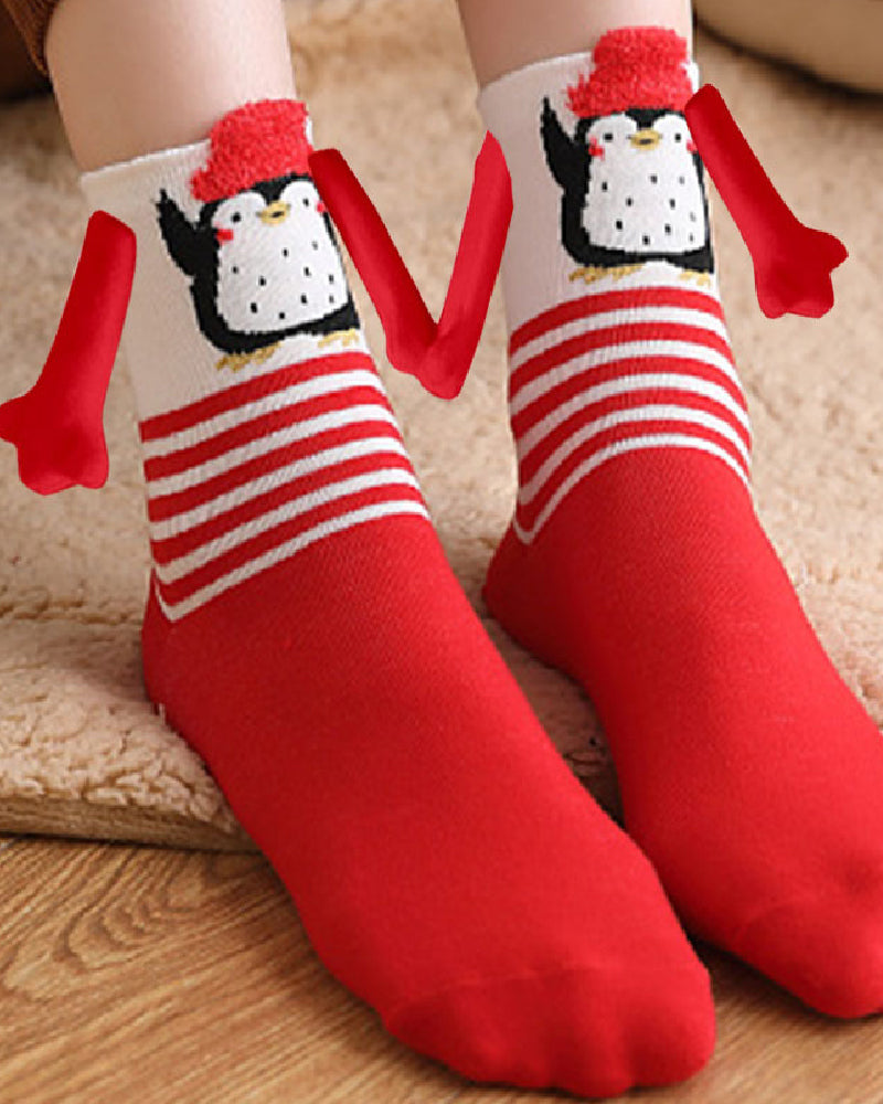 Weihnachtsmuster Cartoon Magnetischen Händen Socken Unisex Mittellange Baumwollsocken