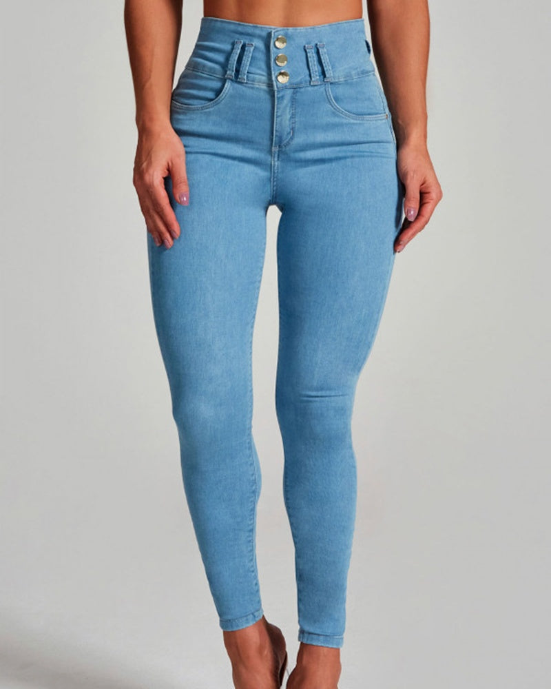 Skinny-Stretch-Shaping-Po-Lift-Jeans mit Hoher Taille