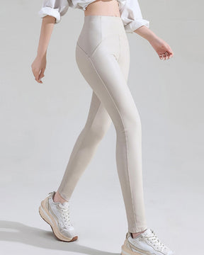 PU-Lederhose Dünne Leggings aus Samt Hohe Taille Strumpfhose mit Hüftlift