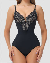 Spitze Tiefem V-Ausschnitt Push-Up Bodysuit Bauchweg Shapewear