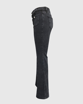 Damen Jeans mit Knopfleiste und Hoher Taille im Slim Fit