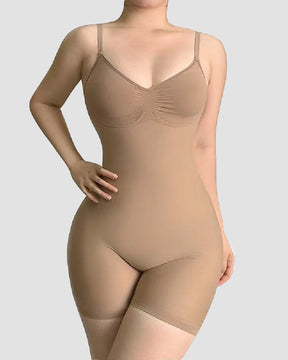 Damen Nahtloser Bust-Raffungen Bauchkontrolle Shapewear Bodysuit