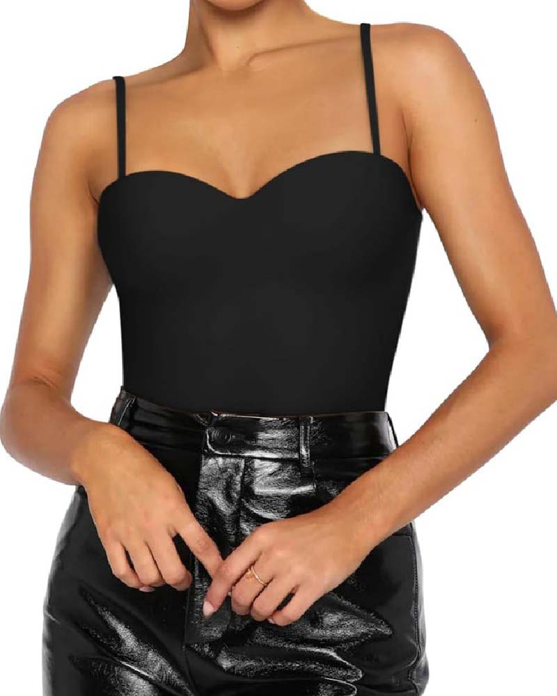 Damen Sexy Ärmelloses V-Ausschnitt Doppellagiges Tube Top Bodysuit