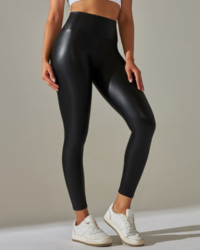 Hohe Taille Enge Sexy PU-Lederhose Bunte Yogahose für Damen