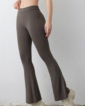 Pfirsichfarbene Gefaltete Leggings mit V-Ausschnitt und Hüftlifting Yoga Schlaghose