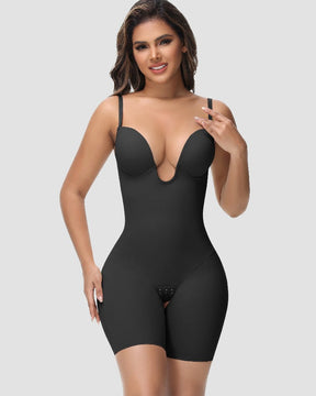 Damen U-Plunge Trägerlos Bodysuit Bauchkontrolle Integriertem BH Shapewear