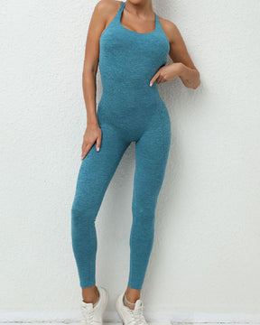 Sexy Einteiler Sport Mehrfarbig Overall Kreuzrücken Leggings Jumpsuit