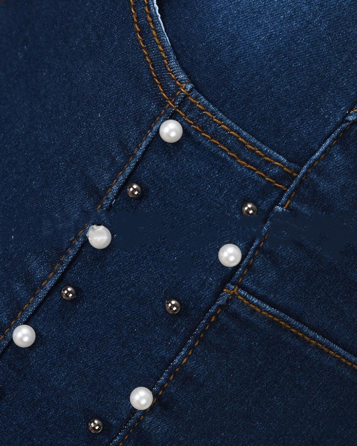 Hoch Taillierte mit Diamanten Besetzte Perlenbesetzte Hip Lift-Jeans mit Hoher Elastizität