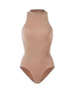 Damen Einteiler Hochkragen Sexy Geripptem Ärmelloses Racerback Shapewear Bodysuit