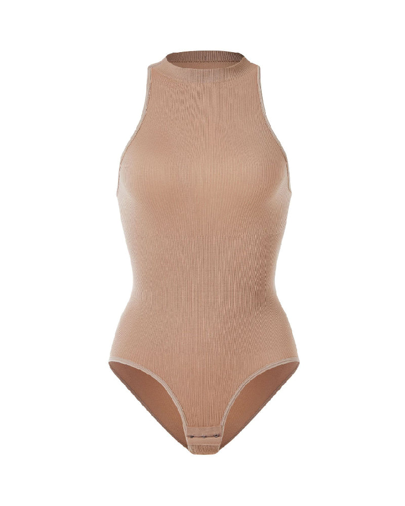 Damen Einteiler Hochkragen Sexy Geripptem Ärmelloses Racerback Shapewear Bodysuit