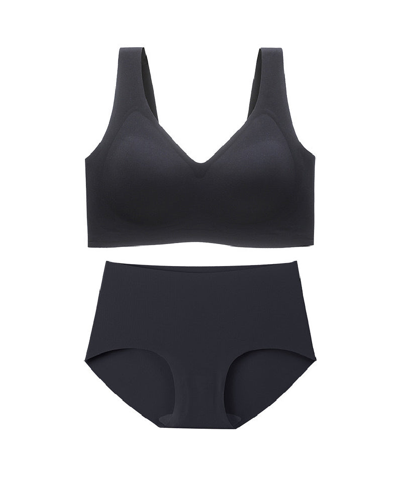 Damen Bügelloses Unterwäsche Set Nahtlose Komfort Alltag BHs Mit Hoher Taille Slips