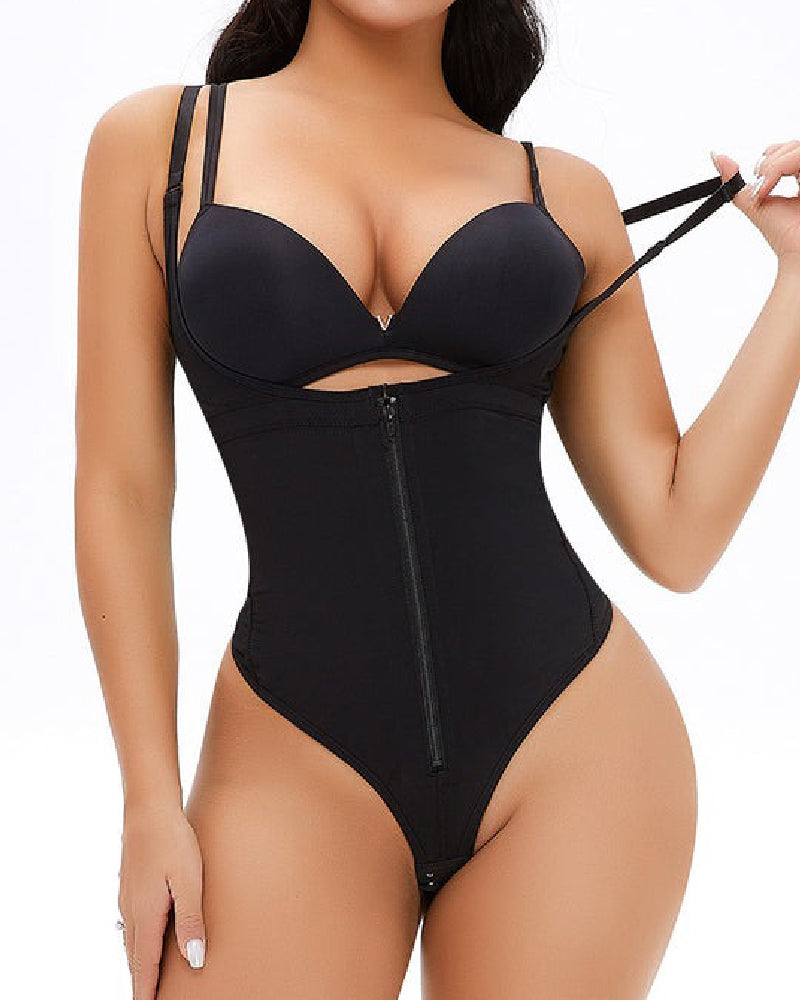 Damen Sexy Bauchweg Offen Brust Shapewear Reißverschluss Tanga Fajas In Übergröße