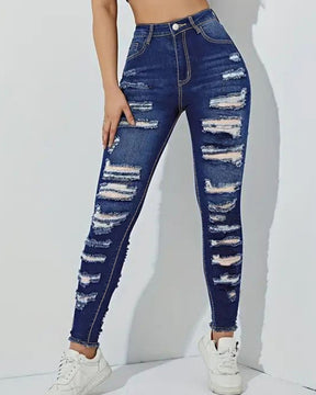 Zerrissene Hochelastische Skinny Jeans mit Raw Edge