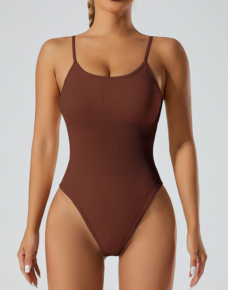 Sexy Gerippter Ärmelloser Einfarbige Spaghettiträgern Bodysuit Shapwear Für Damen