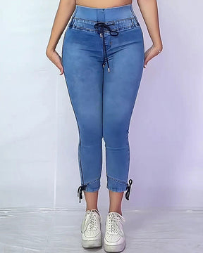 Damen Skinny Jeans mit elastischem Bund und mittlerer Elastizität und hoher Taille