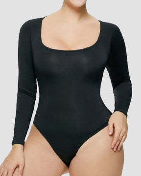 Damen Nahtlose Quadratischem Ausschnitt Langen Ärmeln Formende Tanga Unterhemd Bodysuits