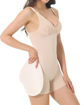 Rückenfreie Push-Up BH Bauchweg Offenem Schritt Shapewear Mit Abnehmbaren Po-Polstern