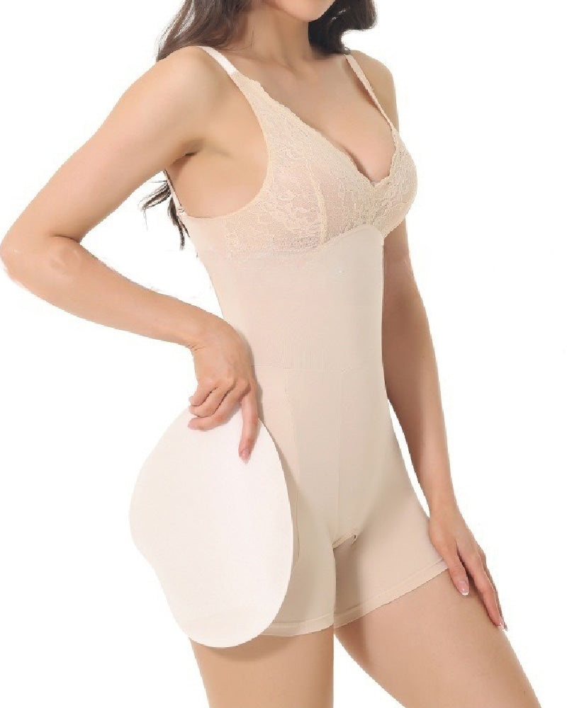 Rückenfreie Push-Up BH Bauchweg Offenem Schritt Shapewear Mit Abnehmbaren Po-Polstern