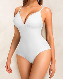 Tiefem V-Ausschnitt Glatter Bauchweg Bodysuit Shapewear Mit Integriertem BH