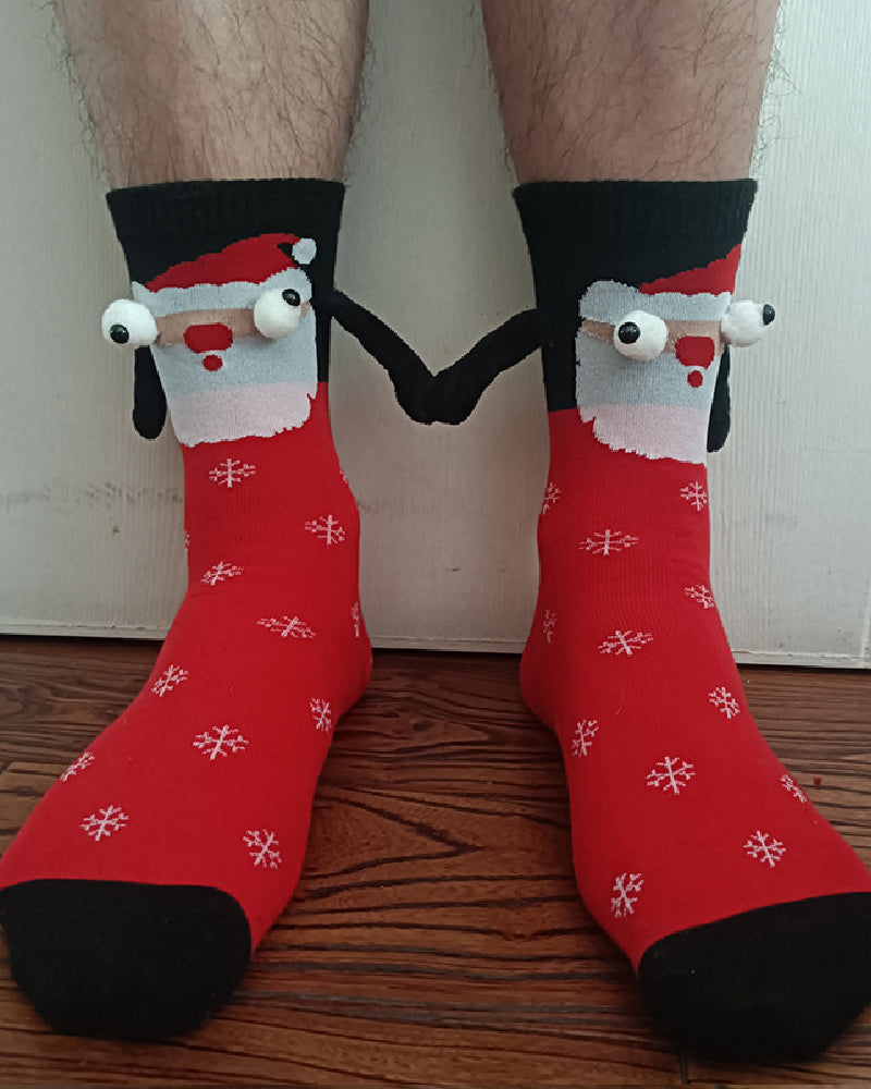 Weihnachtsmuster Cartoon Magnetischen Händen Socken Unisex Mittellange Baumwollsocken