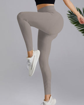 Lange Yogahose in Nude mit Hoher Taille und Bauchkontrollierender Pfirsich-Hüfte