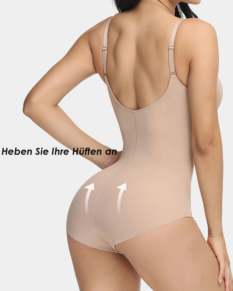 Damen Einfarbige Ärmellos Bauchkontroll Bodysuit Korsett Nahtloser Shapewear