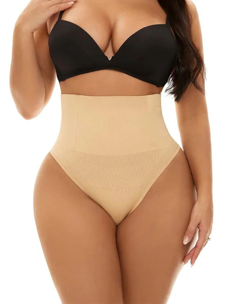 Damen Hoher Taille Streifen Shapewear Höschen Po-Lift Formender Tanga