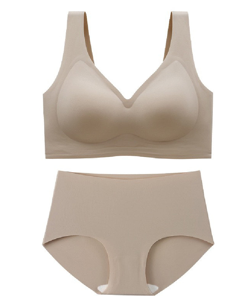 Damen Bügelloses Unterwäsche Set Nahtlose Komfort Alltag BHs Mit Hoher Taille Slips