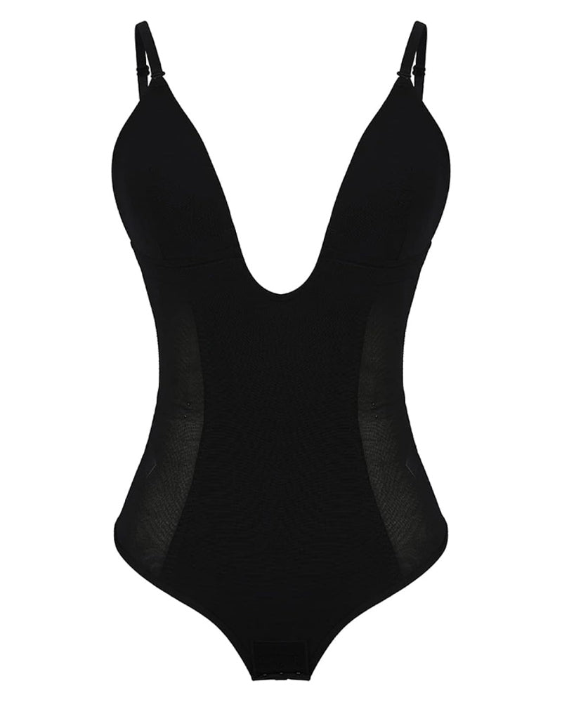 Damen Tiefem V-Ausschnitt Shapewear U-förmigem Rücken Nahtloser Tanga Bodysuit