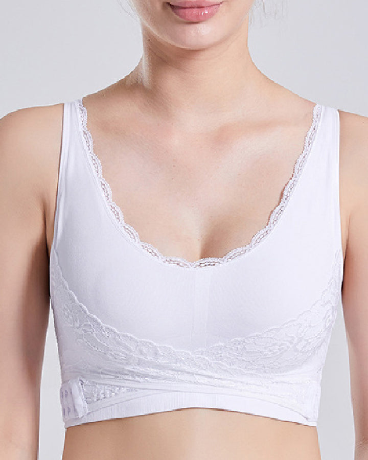 Vorne Kreuzen Verstellbarer Seitlicher Schnalle Spitzen BH Bequemer Sport Push-Up BH