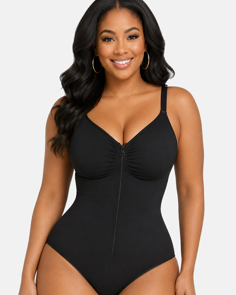 Shapshe® Front Zipper Tummy Control Thong Shapewear Bodysuit