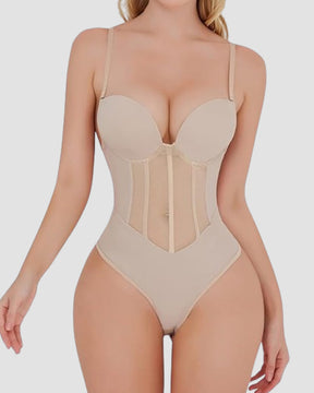 Sexy Mesh Shapewear Korsett Rückenfreier Tanga Bodysuit Mit Integriertem BH