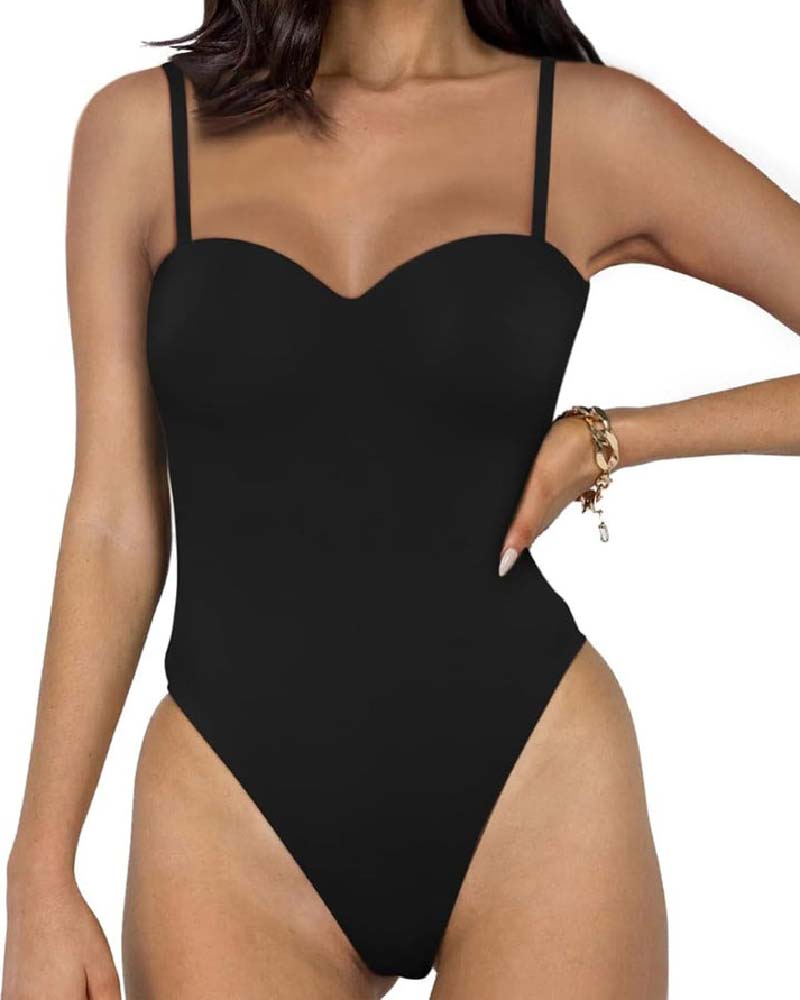 Damen Sexy Ärmelloses V-Ausschnitt Doppellagiges Tube Top Bodysuit