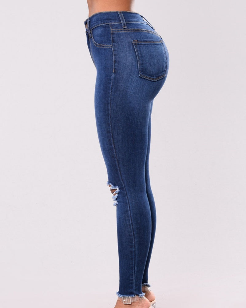 Skinny Jeans mit Hoher Taille Dehnbar Weich und Slim Fit Retro Distressed Jeans