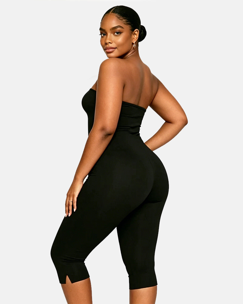 Solid Color Halter Neck Open Back Bodycon Capri Jumpsuit