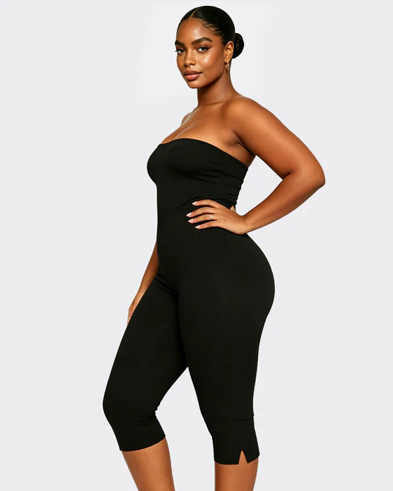 Solid Color Halter Neck Open Back Bodycon Capri Jumpsuit
