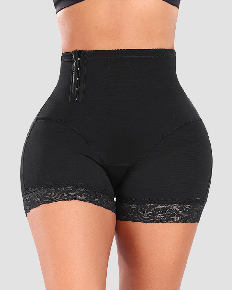 Damen Hohe Taille Seitlicher Haken Bauchkontrolle Po-Lifter Shapewear Shorts