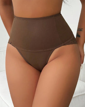 Sexy Spitze Einfarbige Hohe Taille Schmale Shapewear Tanga Bauchweg Unterhose