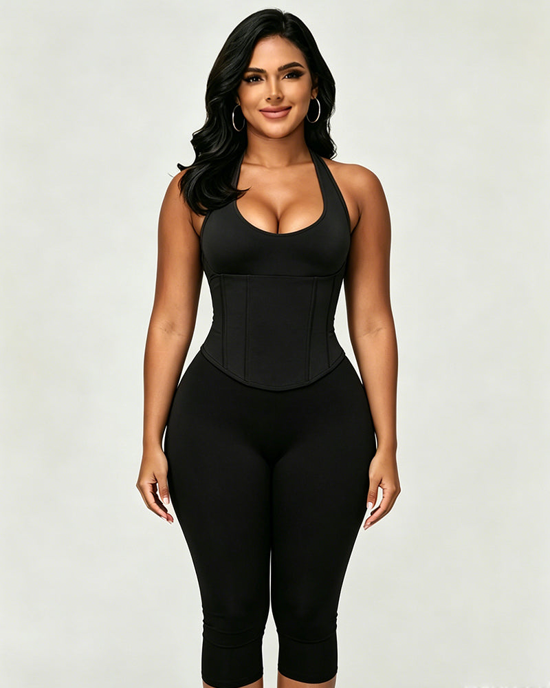 Hourglass Figure The Corset Body Shaper Waist Cincher Capri Jumpsuit Two-Piece Set