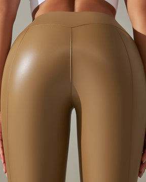 Gespleißte PU-Lederhose Stretch Enge Hose mit Hoher Taille