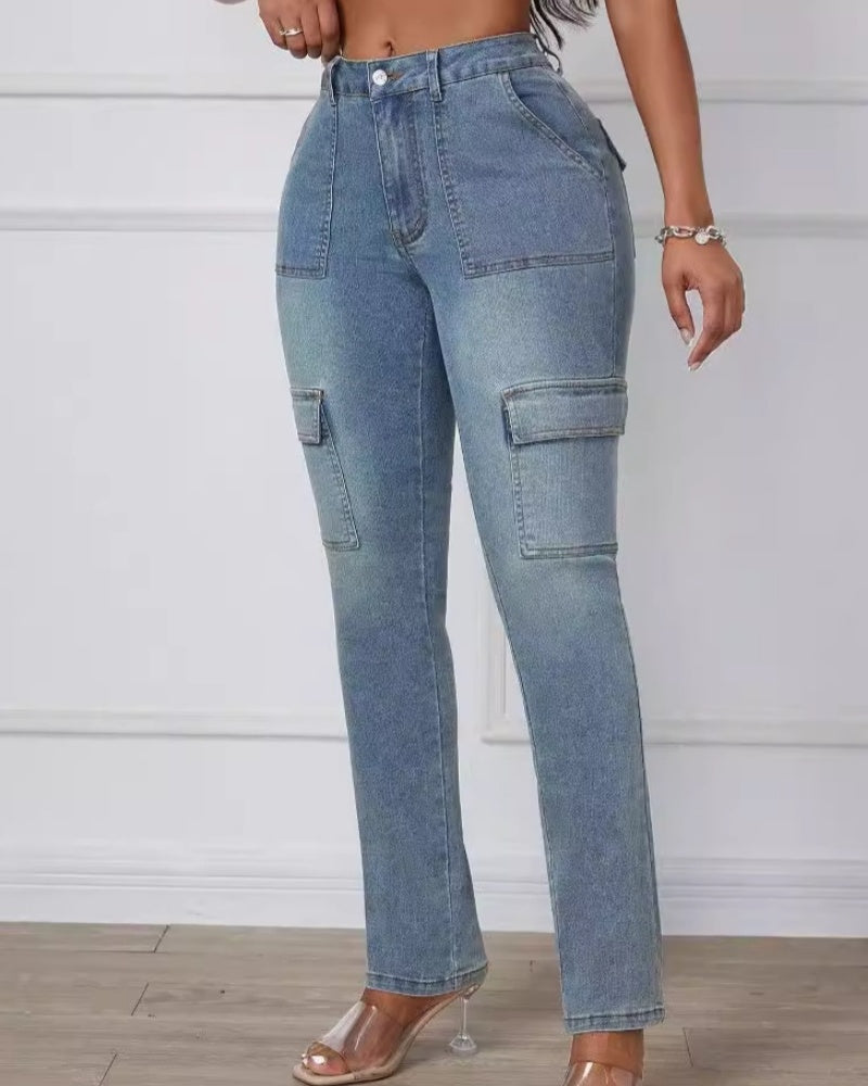 Skinny Jeans mit Geradem Bein und Hohem Stretchanteil und Mehreren Taschen