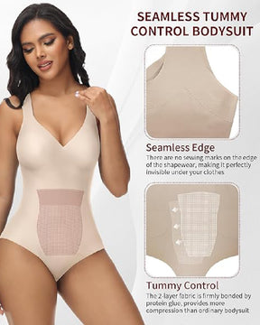 Damen Bauchweg Nahtloser Sommer Eisseide Bodysuit Kompressions V-Ausschnitt Body Shaper