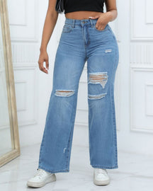 Elegante Jeans mit Weitem Bein und Hoher Taille