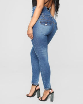 High Waist Vierreihige Stretch Slim-Fit Jeans für Damen