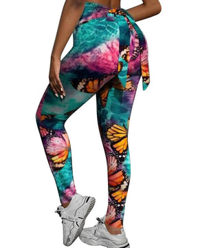 Hüfthebende Yoga Leggings mit Schmetterlings Print und Großer Schleife