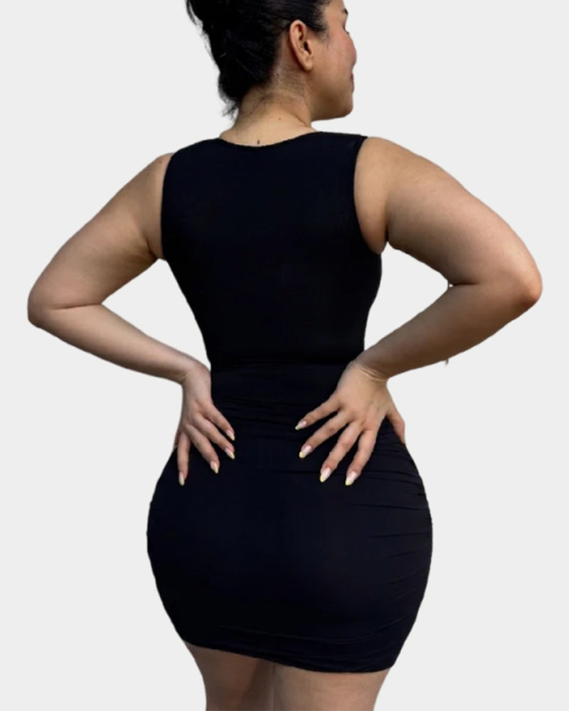 Shaper Dress Mesh Hotfix rhinestone Sleeveless Pleat Bodycon