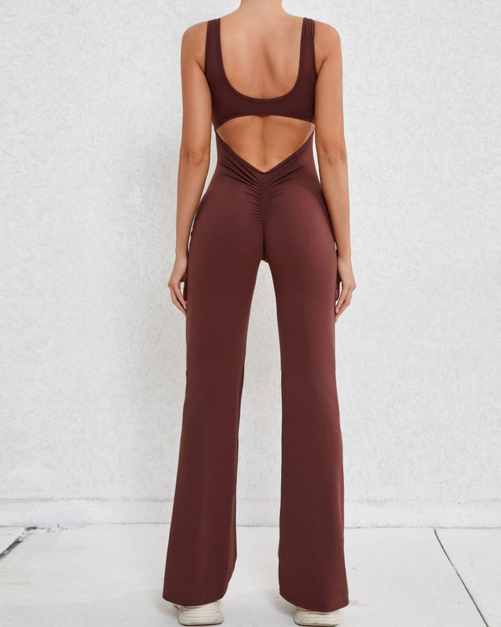 Sportlicher Yoga-Jumpsuit mit Ausgestelltem Bein und Hohlem Rücken