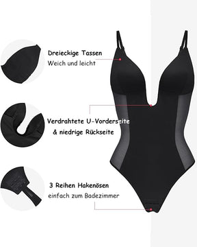 Damen Tiefem V-Ausschnitt Shapewear U-förmigem Rücken Nahtloser Tanga Bodysuit